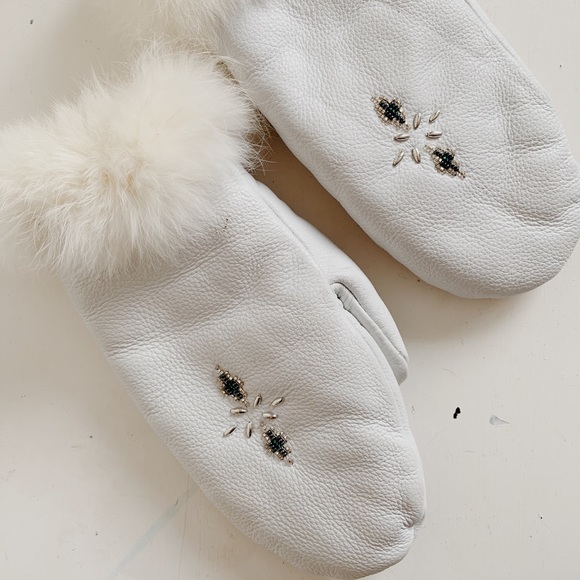 Accessories - Woman's Hand-beaded 100% Leather Mittens